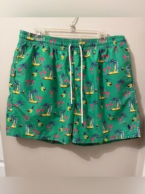 Polo Ralph Lauren Swim Trunks Mens 2XL Green Tropical Flamingo Pineapple Pony